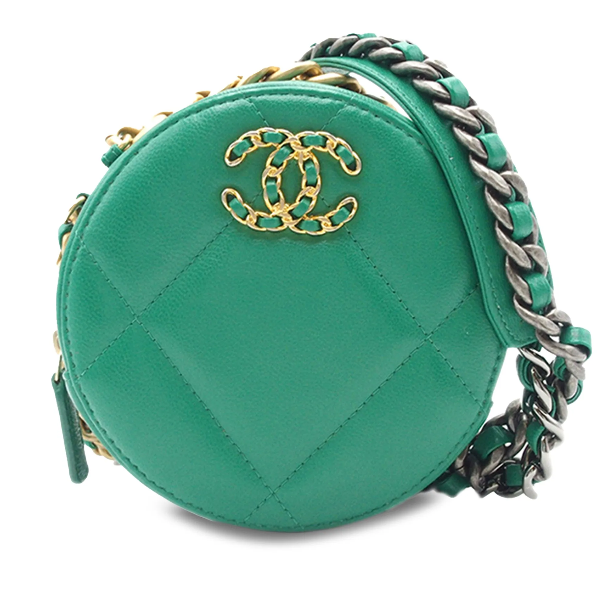CHANEL 19 Round Lambskin Clutch With Chain Satchel