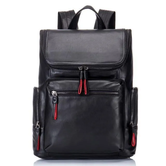 Mens Textured Leather Backpacks Stylish Travel Bags Black